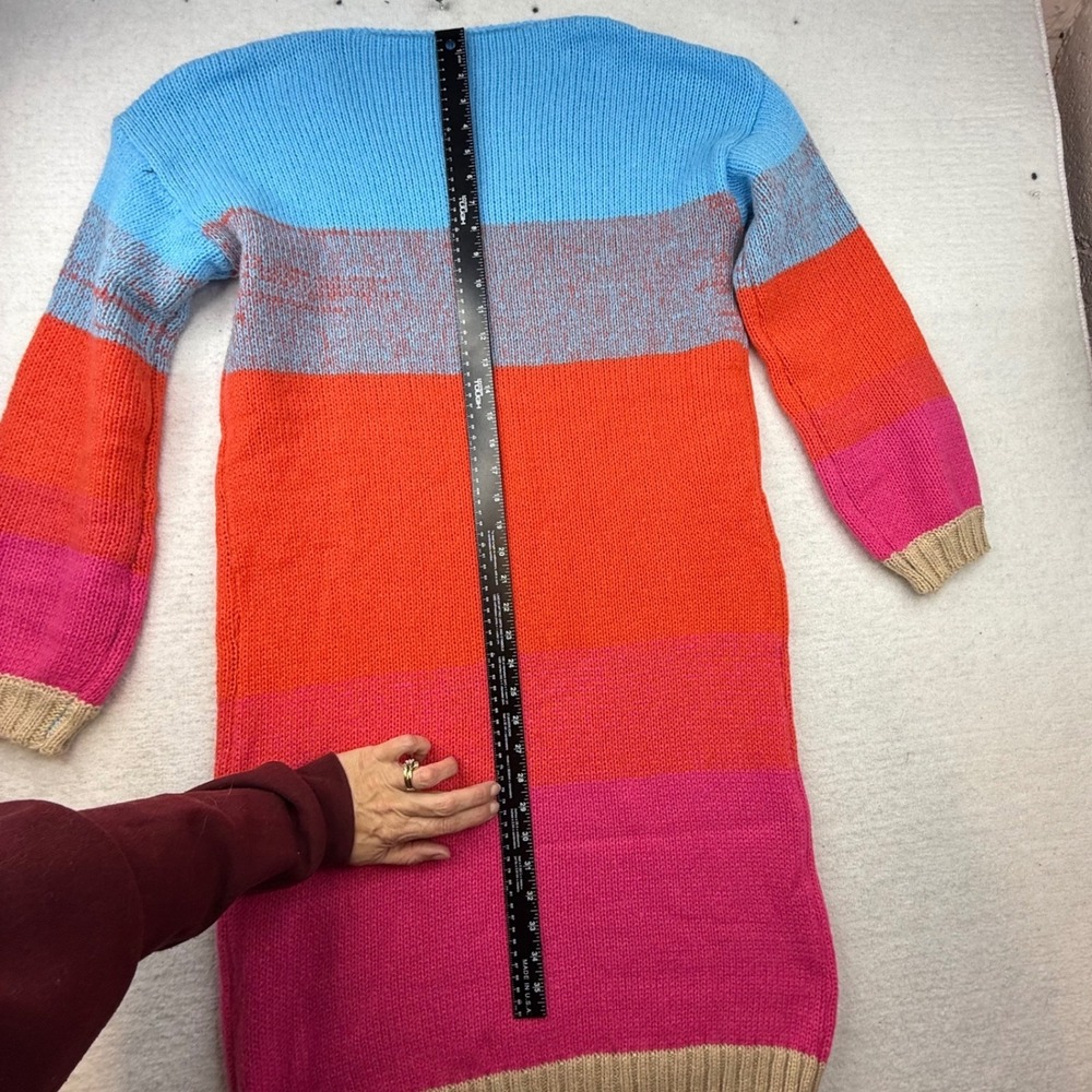 Striped V Neck Long‎ Sleeve Knit Sweater Dress Women's Size Large bright cozy - Picture 7 of 7